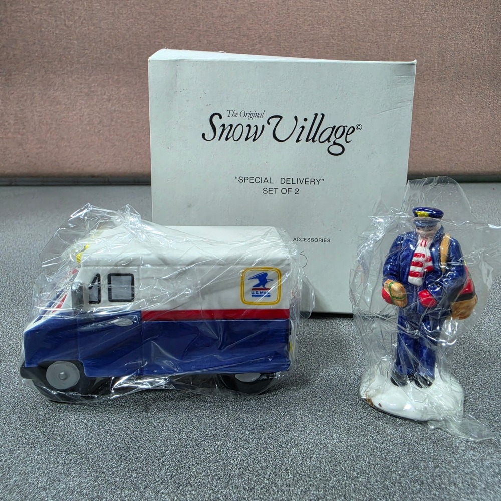 Department 56 Snow Village Special Delivery Set of 2 Blue White Excellent 5148-9